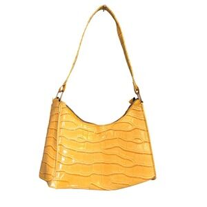 Faux Croc Vegan Leather 90s‎ Style Y2K Shoulder Hobo Bag Purse Yellow